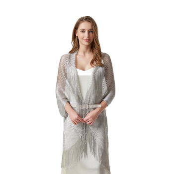 Cardigan-șal tricotat din poliester, cu mâneci batwing, cu ciucuri deschiși, protecție solară, 100% poliester