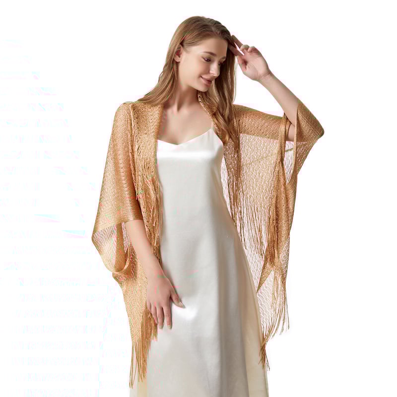 Cardigan-șal tricotat din poliester, cu mâneci batwing, cu ciucuri deschiși, protecție solară, 100% poliester