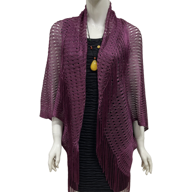 Cardigan-șal tricotat din poliester, cu mâneci batwing, cu ciucuri deschiși, protecție solară, 100% poliester