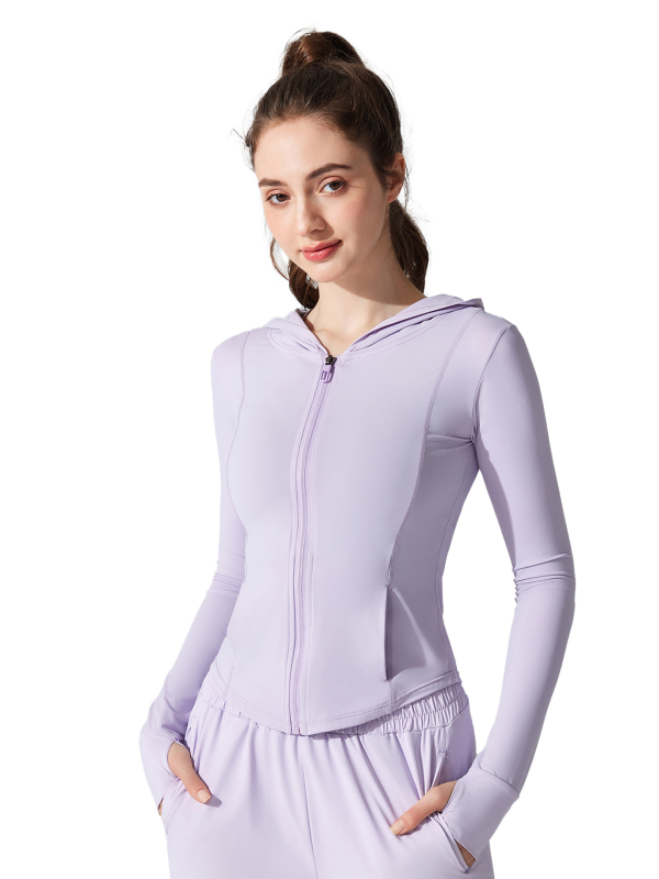 Jachetă de protecție solară cu glugă din nylon UPF50+ — ușoară, respirabilă, rezistentă la vânt; potrivită pentru alergare, yoga, drumeții și ciclism; lungime normală