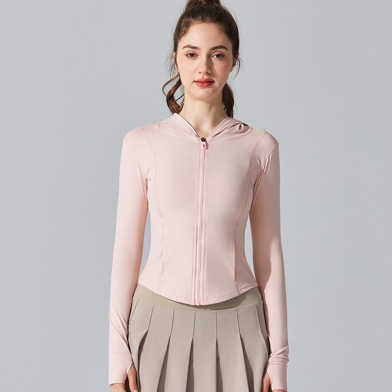 Jachetă de protecție solară cu glugă din nylon UPF50+ — ușoară, respirabilă, rezistentă la vânt; potrivită pentru alergare, yoga, drumeții și ciclism; lungime normală