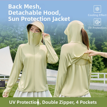 Geacă UV pentru femei cu glugă, ușoară și respirabilă, materiale poliester (conținut 81–95%), vara 2025