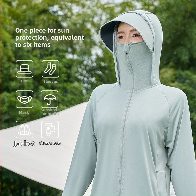 Sievietēm UV aizsardzības jaka ar kapuci, viegla un elpojoša vasaras ārējā apģērbs, poliestera audums (galvenais sastāvs 81–95%), 2025. gada vasara