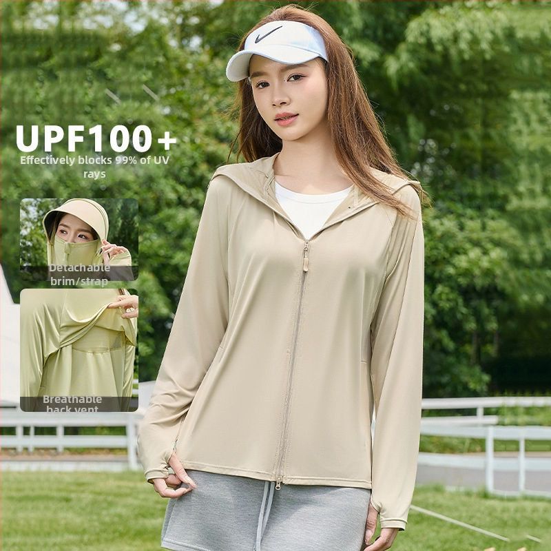 Geacă UV pentru femei cu glugă, ușoară și respirabilă, materiale poliester (conținut 81–95%), vara 2025