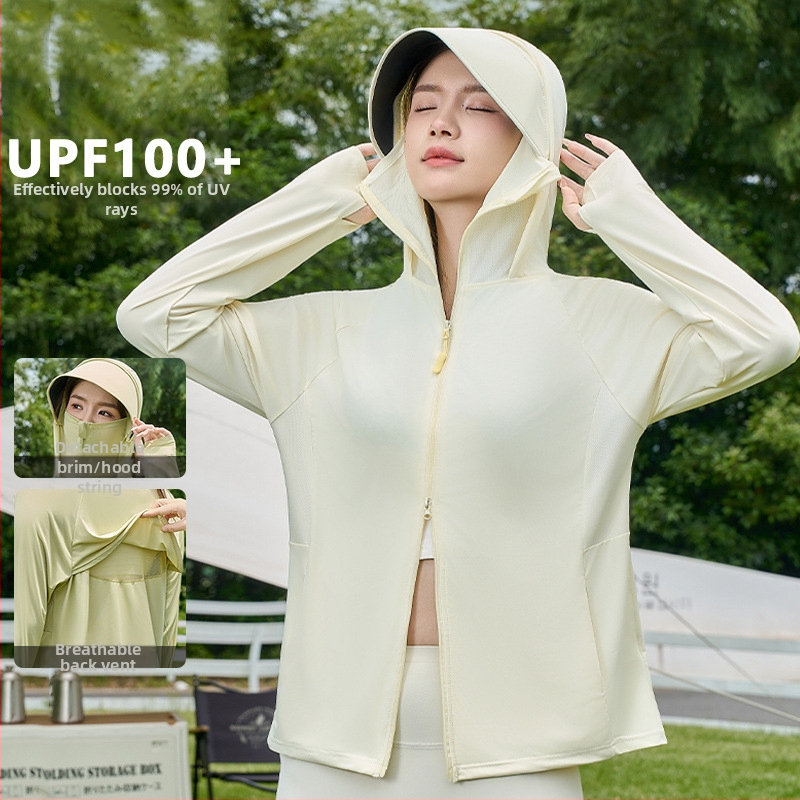 Geacă UV pentru femei cu glugă, ușoară și respirabilă, materiale poliester (conținut 81–95%), vara 2025