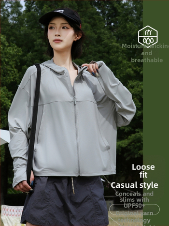 Női napvédő kabát, poliészter rostos anyag, imitációs nylon anyag, hosszú ujjú, szabályos hossz, UPF50+, 2025 nyár