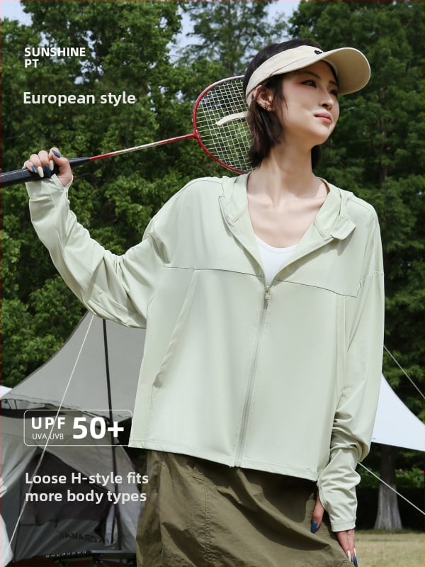 Női napvédő kabát, poliészter rostos anyag, imitációs nylon anyag, hosszú ujjú, szabályos hossz, UPF50+, 2025 nyár