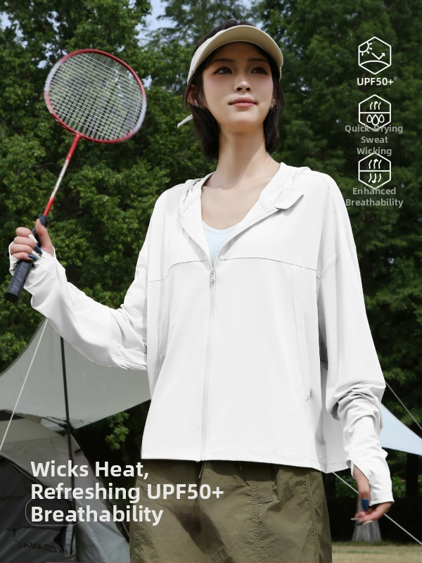 Női napvédő kabát, poliészter rostos anyag, imitációs nylon anyag, hosszú ujjú, szabályos hossz, UPF50+, 2025 nyár