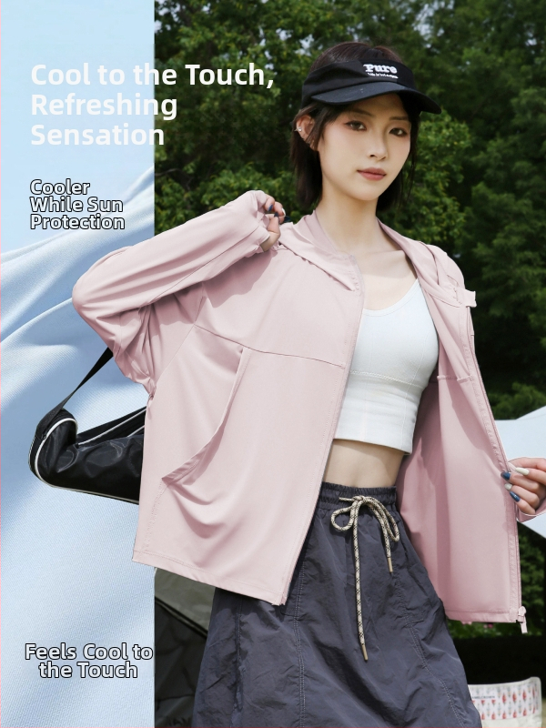 Női napvédő kabát, poliészter rostos anyag, imitációs nylon anyag, hosszú ujjú, szabályos hossz, UPF50+, 2025 nyár