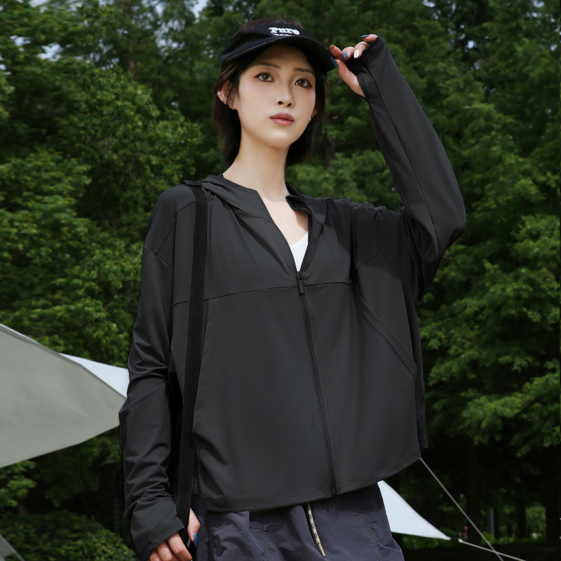 Női napvédő kabát, poliészter rostos anyag, imitációs nylon anyag, hosszú ujjú, szabályos hossz, UPF50+, 2025 nyár