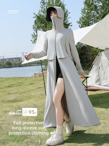 Szabadon szabott hosszú napvédő ruha nőknek, extrahosszú fazon, UPF50+, poliészter, hosszú ujjak