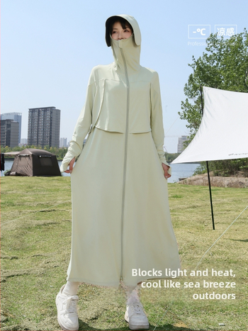 Szabadon szabott hosszú napvédő ruha nőknek, extrahosszú fazon, UPF50+, poliészter, hosszú ujjak