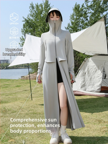 Szabadon szabott hosszú napvédő ruha nőknek, extrahosszú fazon, UPF50+, poliészter, hosszú ujjak