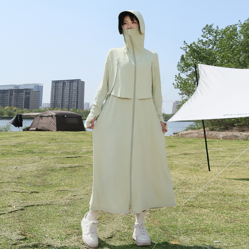 Szabadon szabott hosszú napvédő ruha nőknek, extrahosszú fazon, UPF50+, poliészter, hosszú ujjak