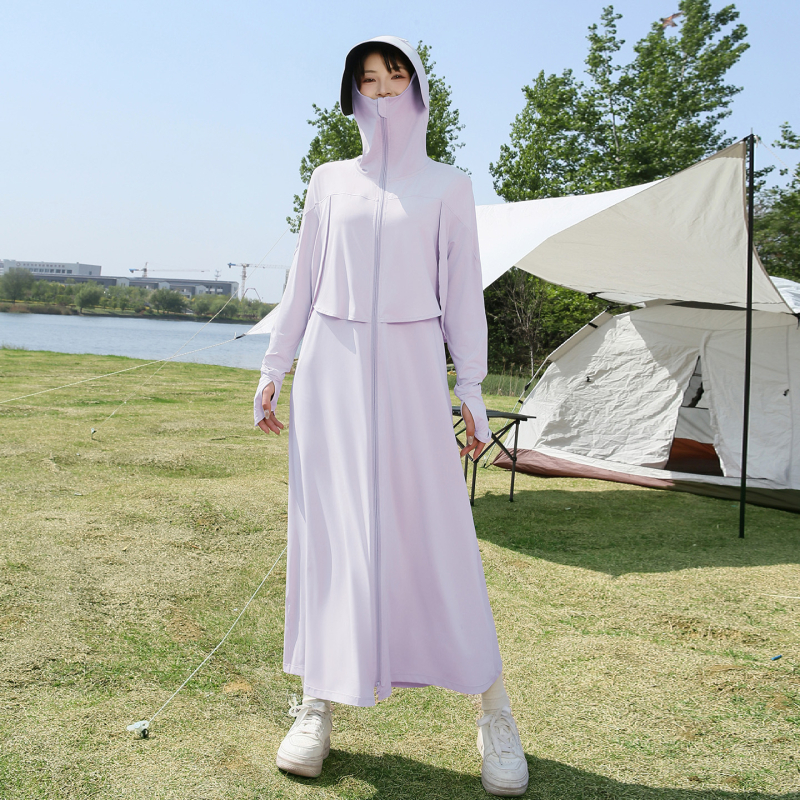 Szabadon szabott hosszú napvédő ruha nőknek, extrahosszú fazon, UPF50+, poliészter, hosszú ujjak