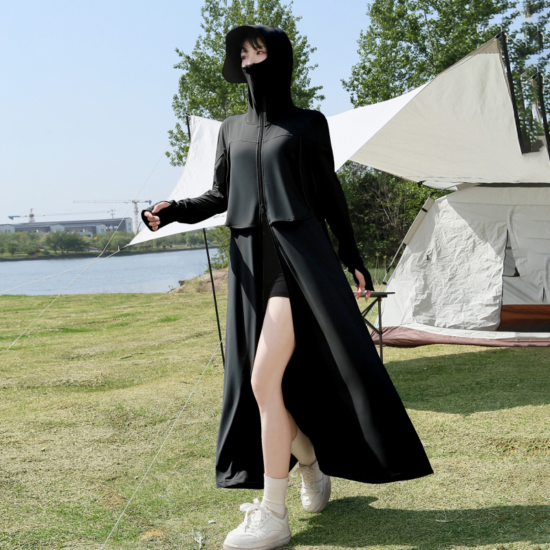 Szabadon szabott hosszú napvédő ruha nőknek, extrahosszú fazon, UPF50+, poliészter, hosszú ujjak