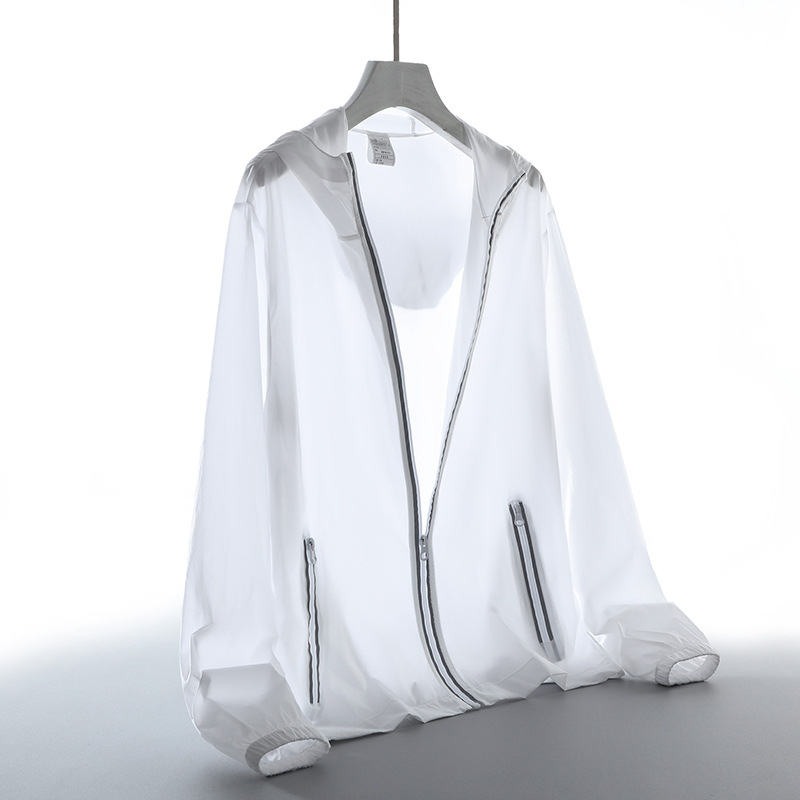 Férfiaknak könnyű napvédő kapucnis kabát, laza szabású, plusz méret, poliészter