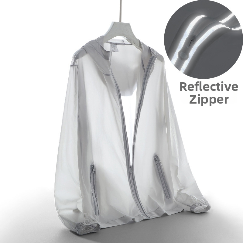 Vyrų lengva apsauga nuo saulės striukė su gobtuvu, laisvas siluetas, plus dydis, poliesteris