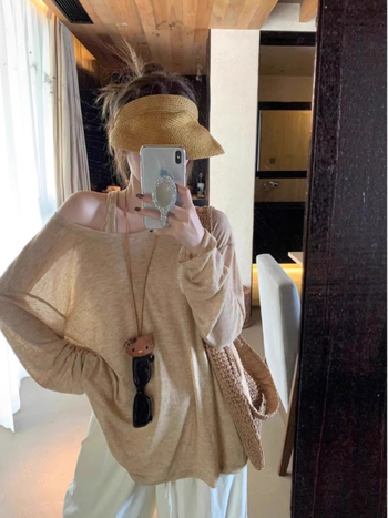 Női lazán szabott hosszú ujjú napsugárvédő póló UPF50+, közepes hosszúságú 65–80 cm, nyár 2025, alapanyag regenerált cellulóz rost + spandex