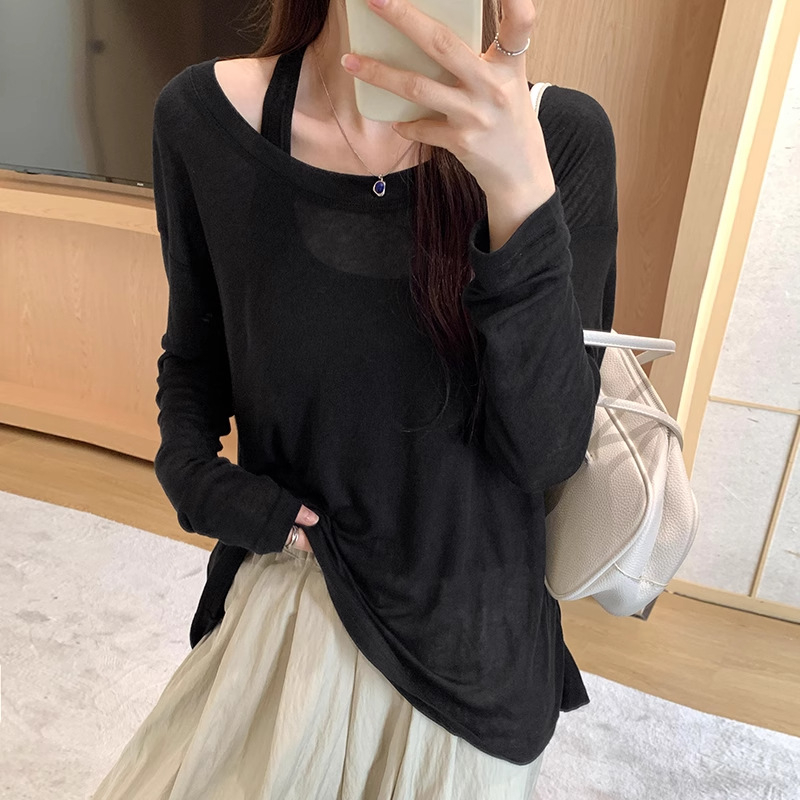 Női lazán szabott hosszú ujjú napsugárvédő póló UPF50+, közepes hosszúságú 65–80 cm, nyár 2025, alapanyag regenerált cellulóz rost + spandex