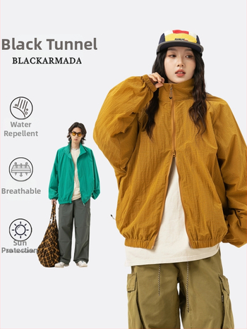 Nylon könnyű kabát, lazán szabott, álló gallér, cipzáras zsebek, nyár