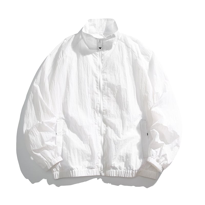 Nylon könnyű kabát, lazán szabott, álló gallér, cipzáras zsebek, nyár