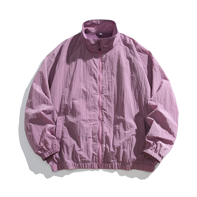 Nylon könnyű kabát, lazán szabott, álló gallér, cipzáras zsebek, nyár