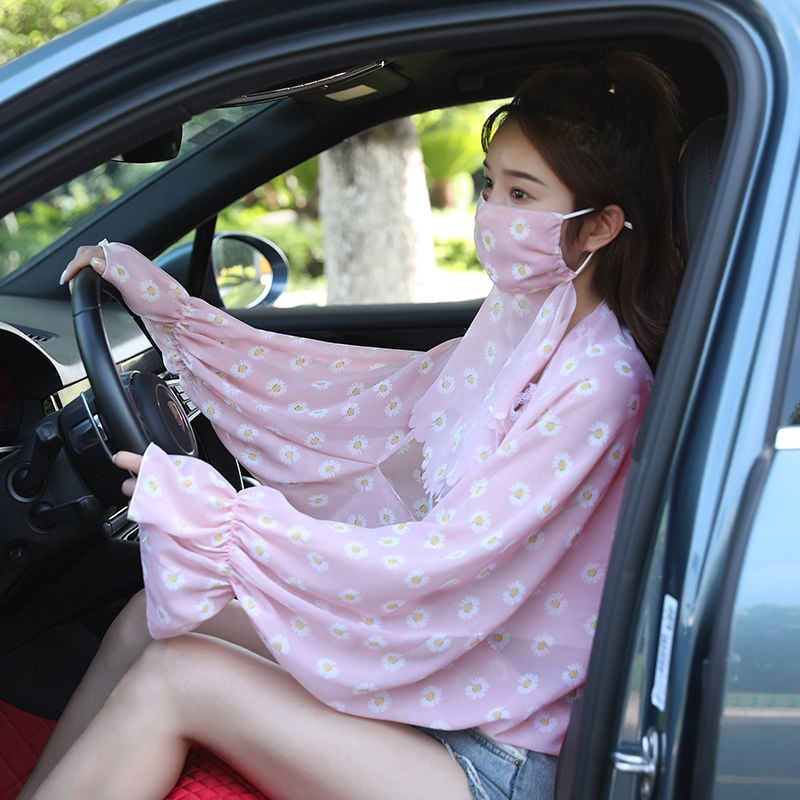 Cămașă din chiffon cu mâneci lungi și șal, material poliester chiffon, respirabilă și uscare rapidă