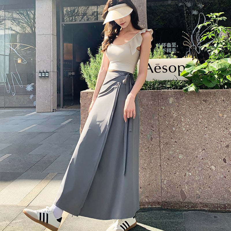 Fustă de protecție solară cu șnururi, material Ice Silk, lungime peste genunchi, stil plajă, UV50+