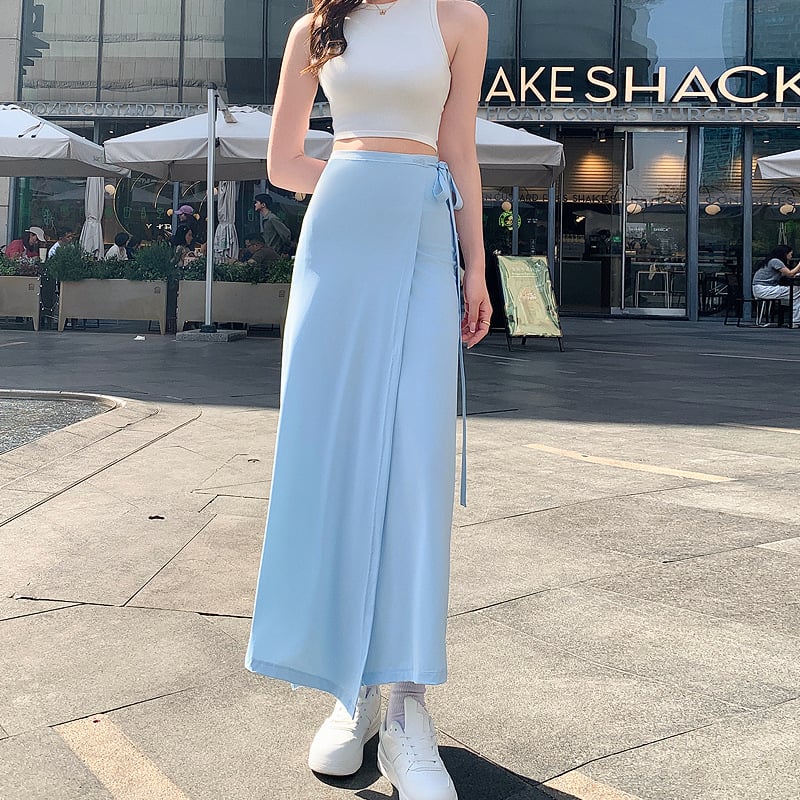 Fustă de protecție solară cu șnururi, material Ice Silk, lungime peste genunchi, stil plajă, UV50+