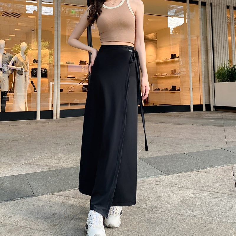 Fustă de protecție solară cu șnururi, material Ice Silk, lungime peste genunchi, stil plajă, UV50+