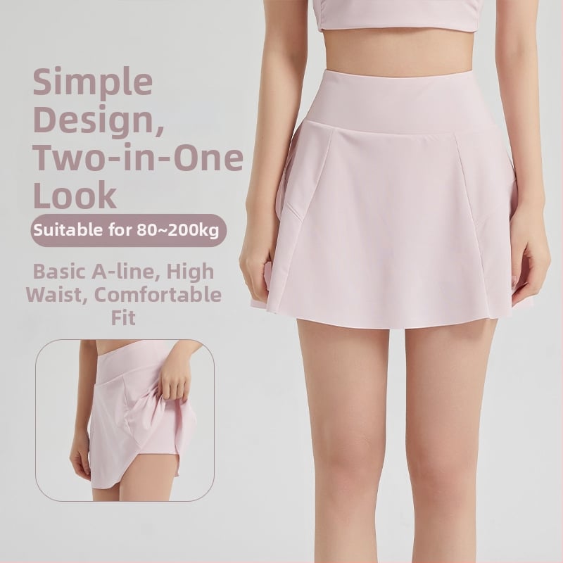 Blue Needle fustă sport albă cu protecție UV, plisată în linie A, țesătură ice-silk Dynamic Pearl Land, 88% nylon, 12% spandex