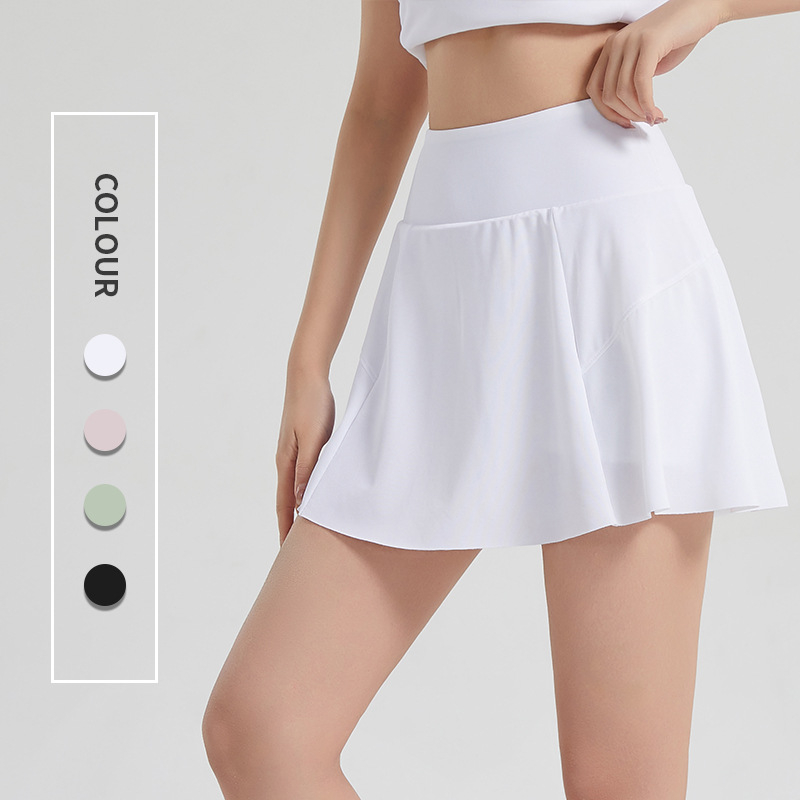 Blue Needle fustă sport albă cu protecție UV, plisată în linie A, țesătură ice-silk Dynamic Pearl Land, 88% nylon, 12% spandex