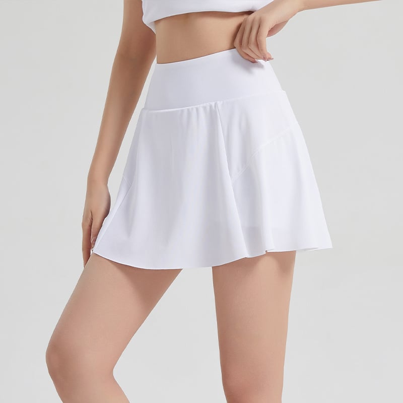 Blue Needle fustă sport albă cu protecție UV, plisată în linie A, țesătură ice-silk Dynamic Pearl Land, 88% nylon, 12% spandex