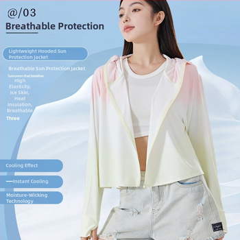 Női gradient UV-védő felső kapucnival, vékony poliészterből, Slim fit, UPF50+