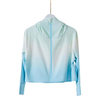 Női gradient UV-védő felső kapucnival, vékony poliészterből, Slim fit, UPF50+