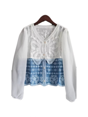 Csipkés kardigán etnikus stílusban, V-nyakú, harang alakú ujjak, anyag Tencel Lyocell, karcsúsított szabás
