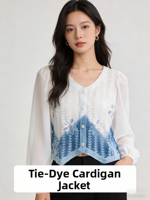 Csipkés kardigán etnikus stílusban, V-nyakú, harang alakú ujjak, anyag Tencel Lyocell, karcsúsított szabás