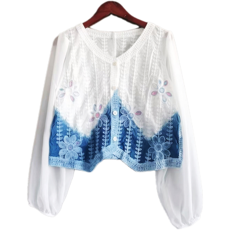 Csipkés kardigán etnikus stílusban, V-nyakú, harang alakú ujjak, anyag Tencel Lyocell, karcsúsított szabás