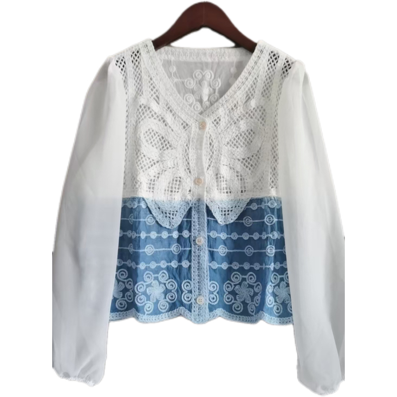 Csipkés kardigán etnikus stílusban, V-nyakú, harang alakú ujjak, anyag Tencel Lyocell, karcsúsított szabás