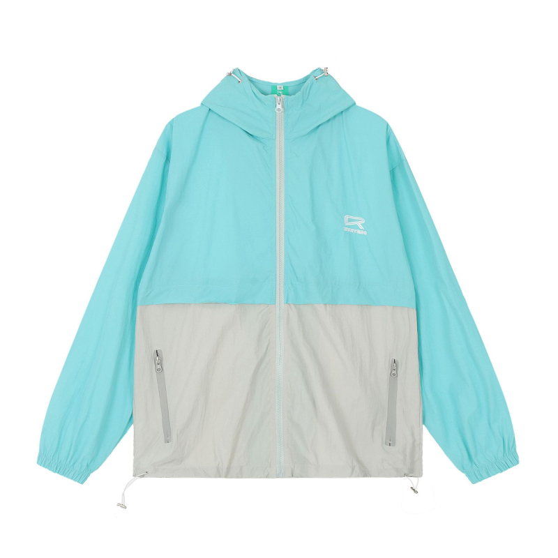 Nylon anyagú kapucnis napvédő kabát, laza szabás, hosszú ujjú, cipzáras, UPF 30+