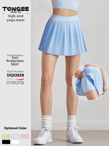 Плисирана пола с акордеонен дизайн, спортна бързосъхнеща и UV защита, Sz тъкан; 91% полиестер + 9% еластан (110 g) или 82% полиестер + 18% еластан (210 g)