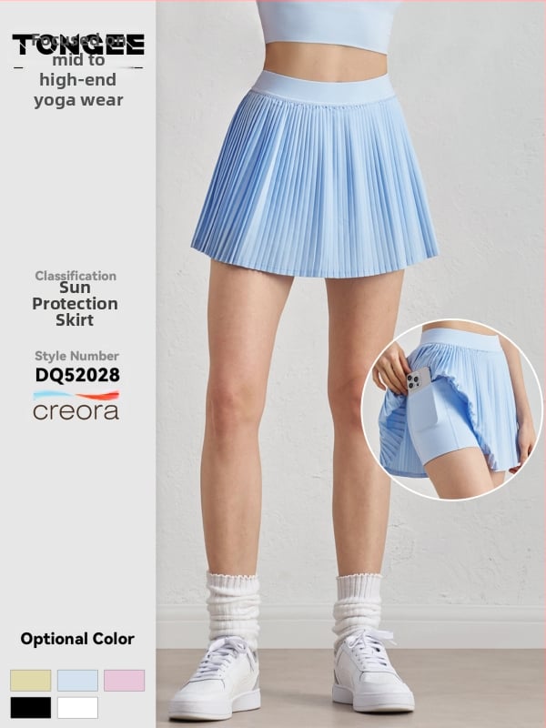 Плисирана пола с акордеонен дизайн, спортна бързосъхнеща и UV защита, Sz тъкан; 91% полиестер + 9% еластан (110 g) или 82% полиестер + 18% еластан (210 g)