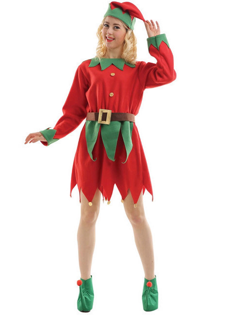 Set kostima božićnog vilenjaka za odrasle i djecu, crveno-zeleno, cosplay