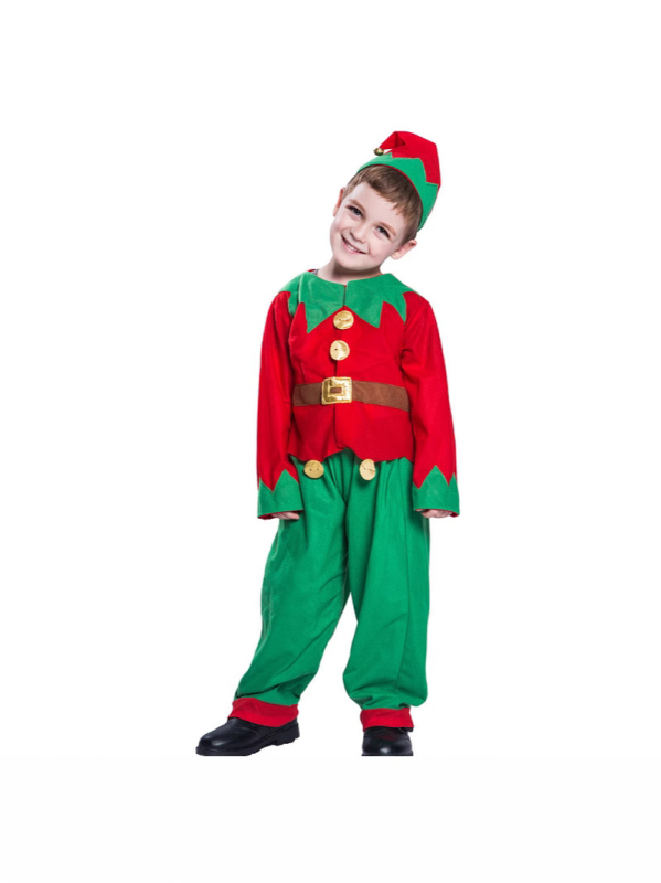 Set kostima božićnog vilenjaka za odrasle i djecu, crveno-zeleno, cosplay