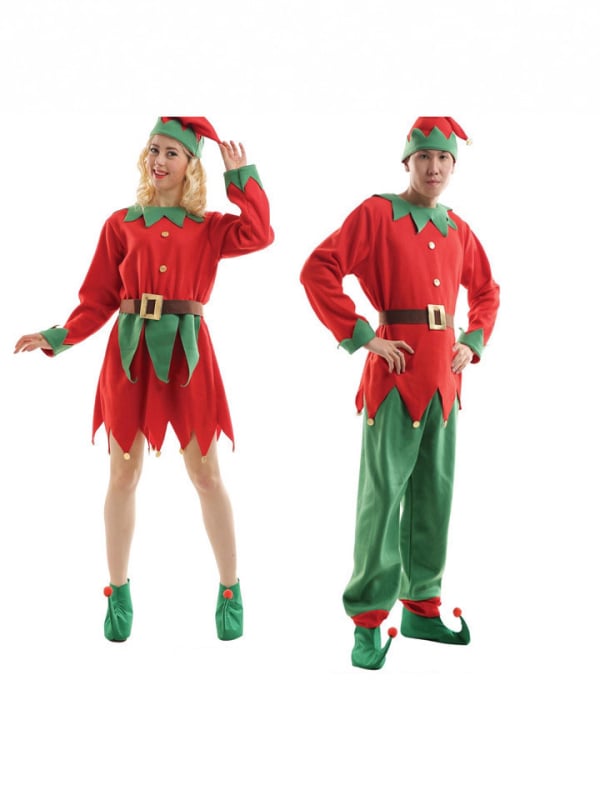 Set kostima božićnog vilenjaka za odrasle i djecu, crveno-zeleno, cosplay