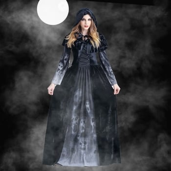 Halloween kostim: Duga haljina Grim Reaper s motivima kostura-vampira, za žene, scenski kostim, poliester, uzrast 30–34