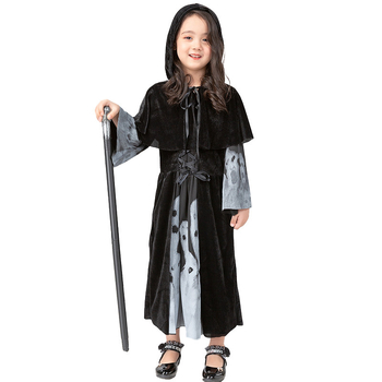 Halloween kostim: Duga haljina Grim Reaper s motivima kostura-vampira, za žene, scenski kostim, poliester, uzrast 30–34