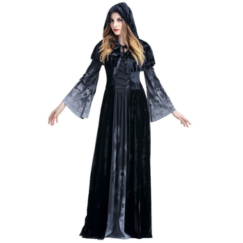 Halloween kostim: Duga haljina Grim Reaper s motivima kostura-vampira, za žene, scenski kostim, poliester, uzrast 30–34