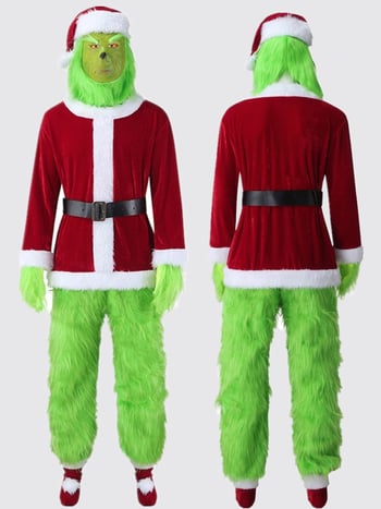 Grinch cosplay kostim u stilu Djeda Božićnjaka s dugom zelenom dlakom